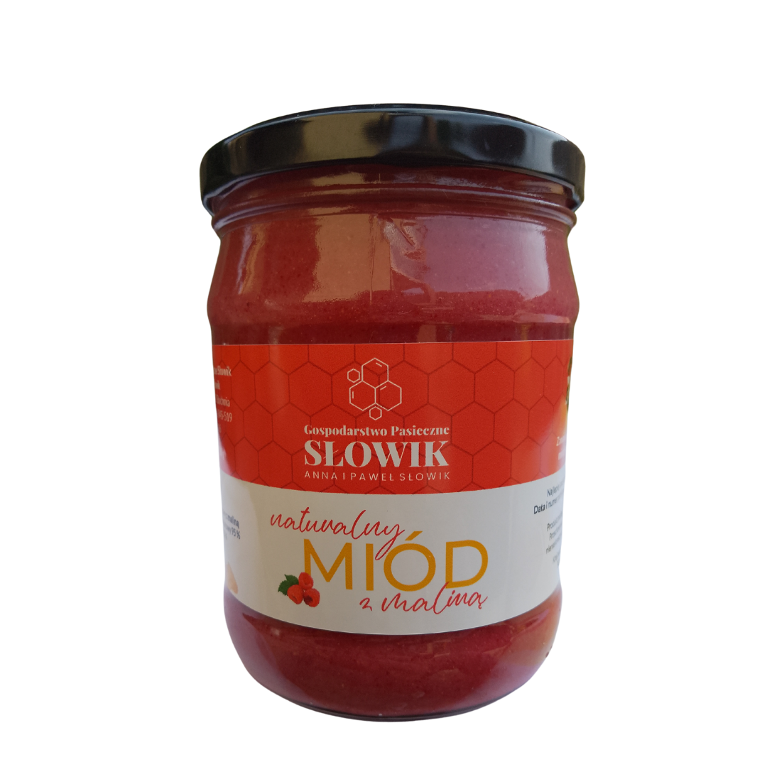 Miód z maliną 700 g – bez aromatów i sztucznych barwników