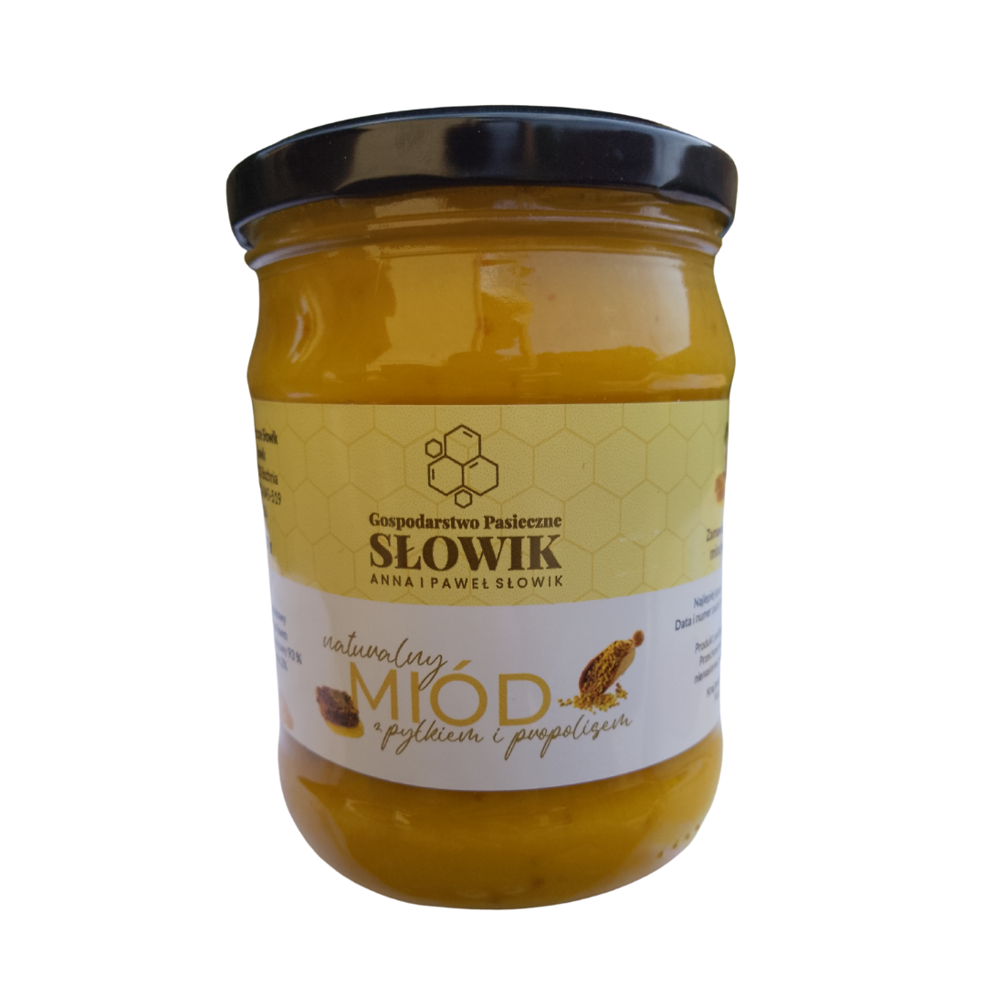 miód z pyłkiem pszczelim i propolisem 700 g naturalny miód