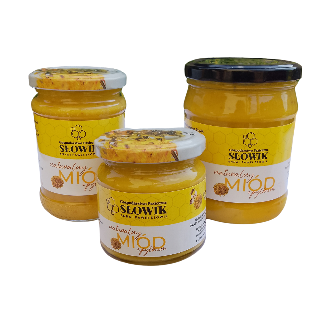 miód z pyłkiem dostępne pojemności 270 g 400 g 700 g